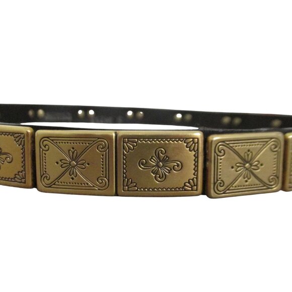 Womens Thin Metal Gold Belt Size 26-29 On Leather Strap main image 10